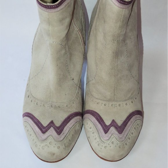 MIA, Italian, Retro, Suede, Beige and Purple Ankle Boots, Size 10 - Picture 3 of 6